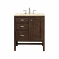 James Martin Vanities Addison 30in Single Vanity, Mid-Century Acacia w/ 3 CM Eternal Marfil Quartz Top E444-V30-MCA-3EMR